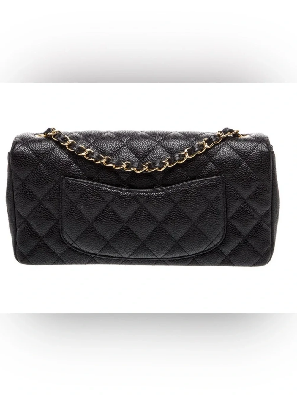 CHANEL Black Quilted Caviar Leather Shoulder Bag with Gold Hardware